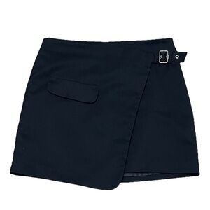 Divided Black Mini Skort with Buckle Detail